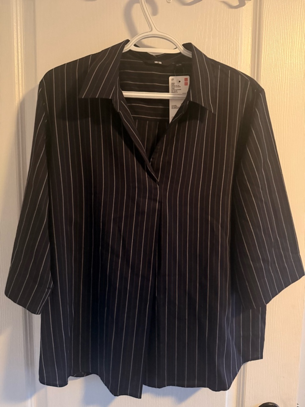 Uniqlo Black Pinstripe Women's Button-Up Blouse